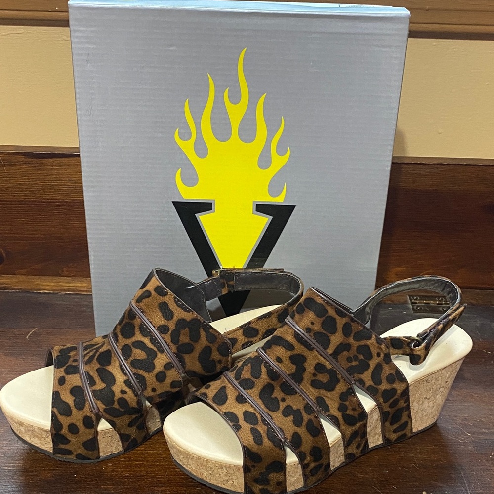 Volatile Leopard Print Wedge Sandals